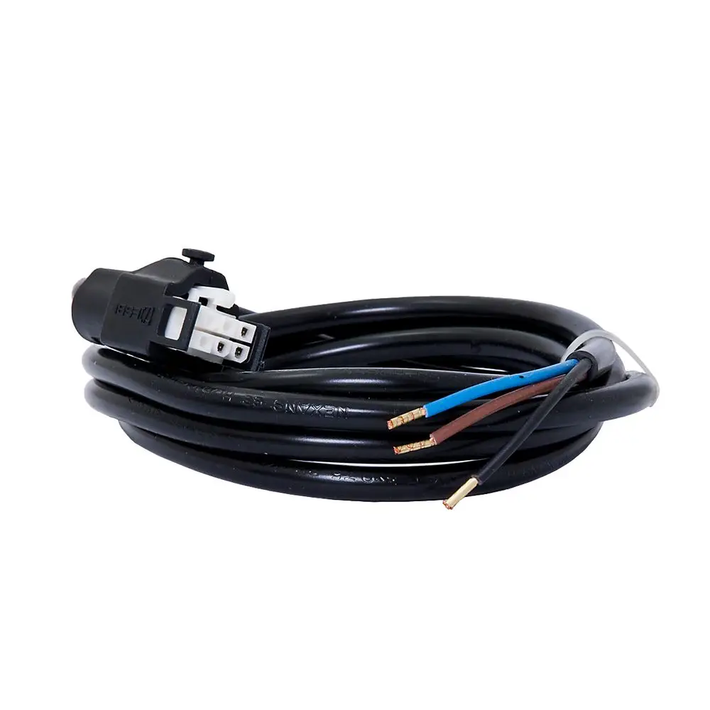 Dreipoliges Anschlusskabel mit einem Stecker, ummantelt in schwarzem Kunststoff. Artikel von ESBE für die Serie VZx IP20. Kabel an einem Ende offen, für Verbindung von Geräten gedacht.